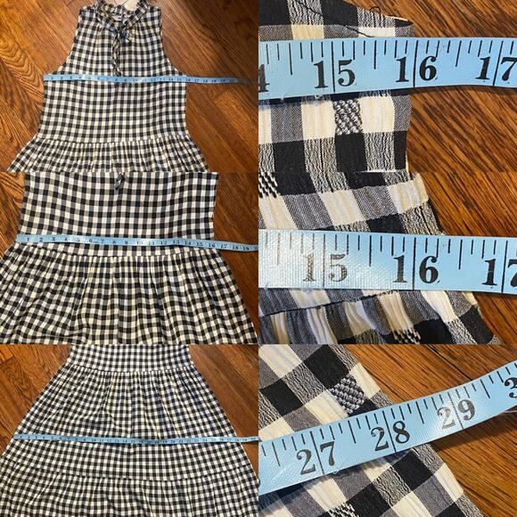 BB Dakota Gingham Tiered Midi Dress XS Black Sleeveless Peasant Cottage Bohochic - Picture 10 of 17